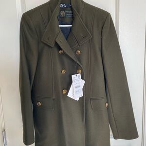 Zara Green Pea Coat with Gold Buttons